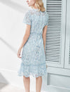 Dusty Blue Lace Ruffle Hem Midi Dress