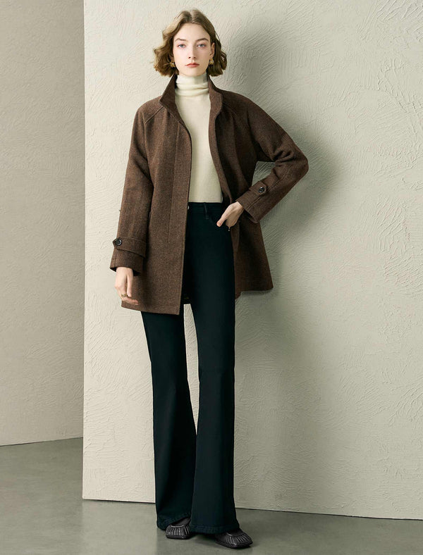 Brown Wool-Blend Self-Tie Coat