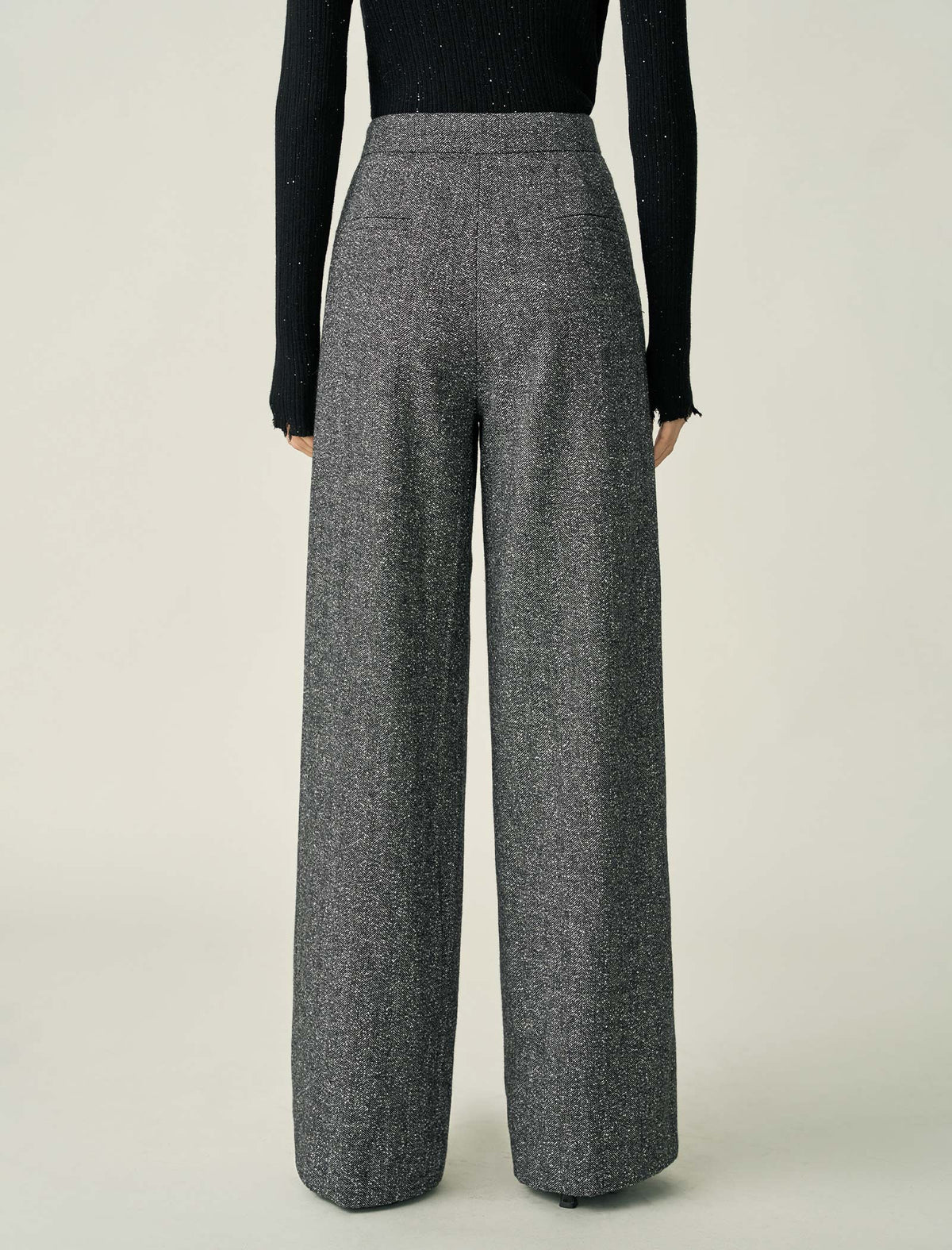 Wool Blend High-Waist Wide-Leg Full-Length Pants