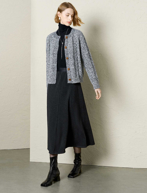 Wool-Blend Midi Flared Skirt