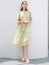 Floral Chiffon Waist-Cinched Pleated Dress