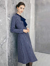 Geometric Plaid Bow Tie Long Sleeve A-Line Dress