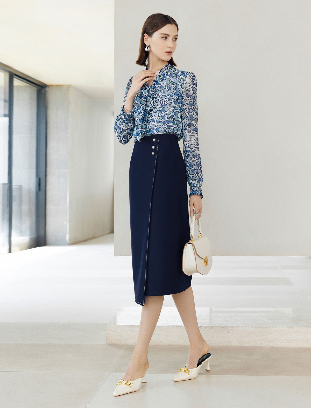 Asymmetrical Professional Midi Pencil Skirt