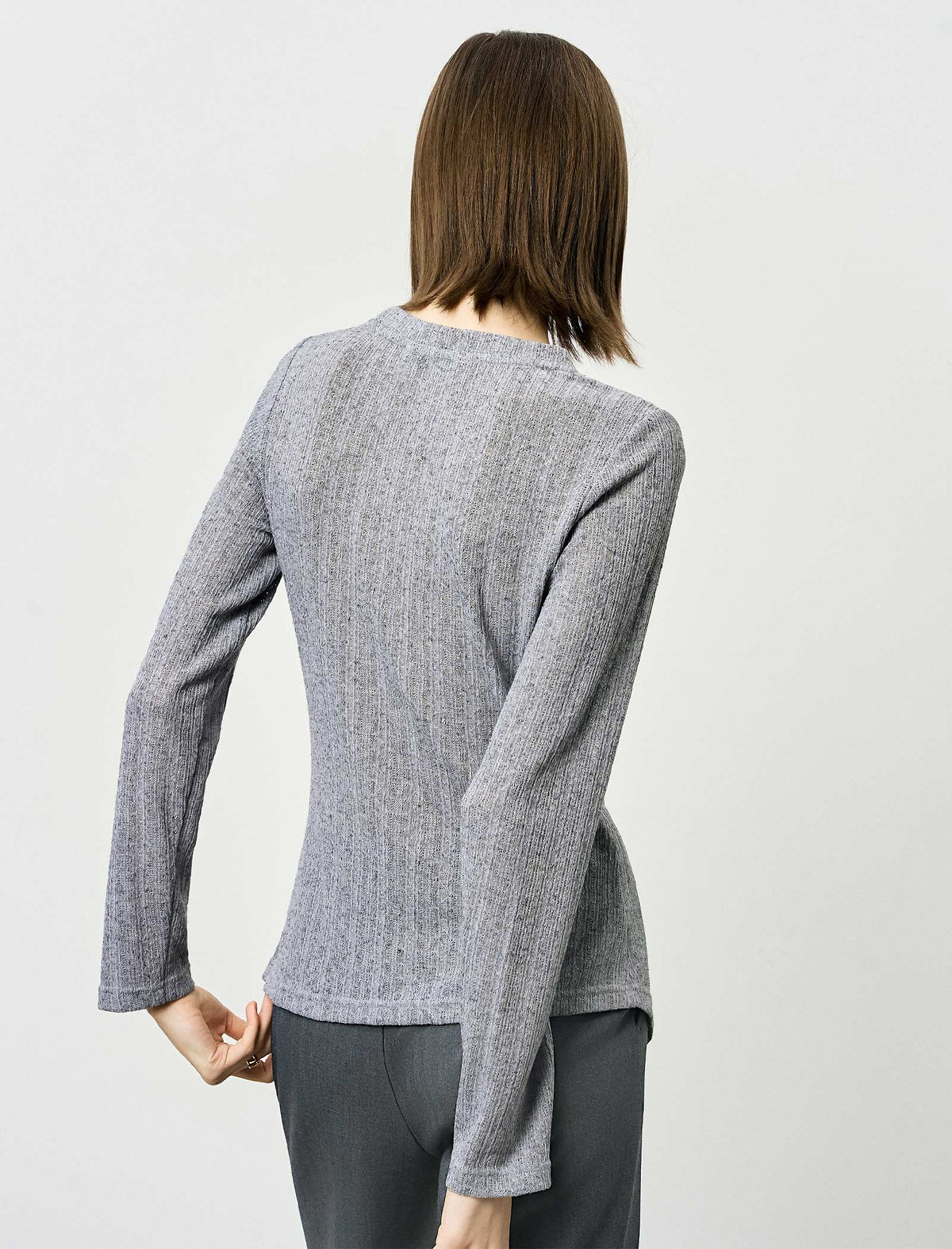 Button-Detail Asymmetric-Hem Knit Top