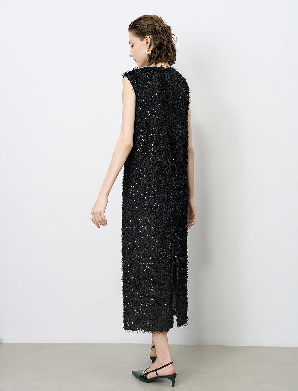 Black Sequin Sleeveless Midi Dress