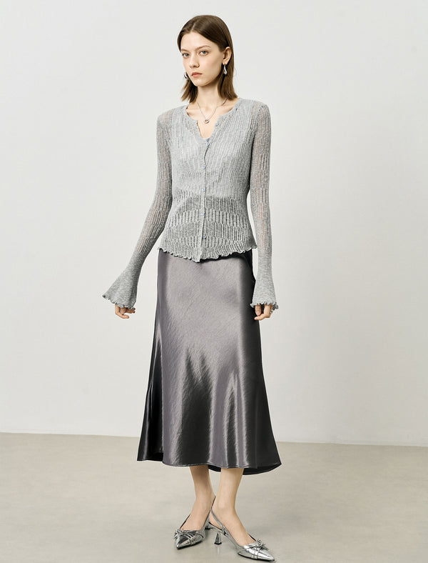 Textured Satin Midi Skirt