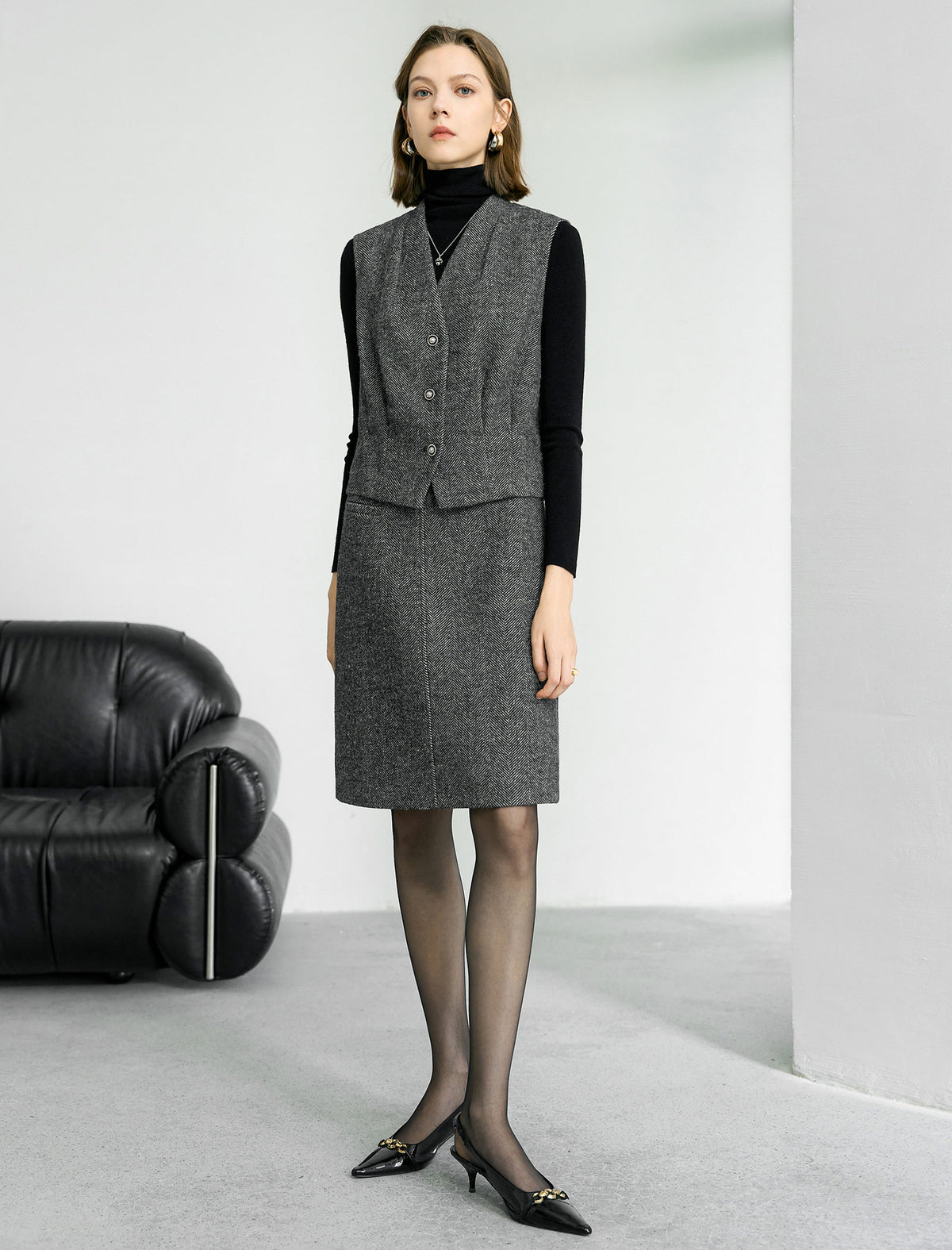 Wool Gray Classic Mid-Length Skirt