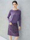 Wool Blend Textured High Waist H Line Braided Trim Midi Skirt