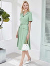 Belted Notch Collar Fit-and-Flare Midi Shirt Dress
