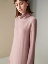 Textured Turtleneck Belted Dress