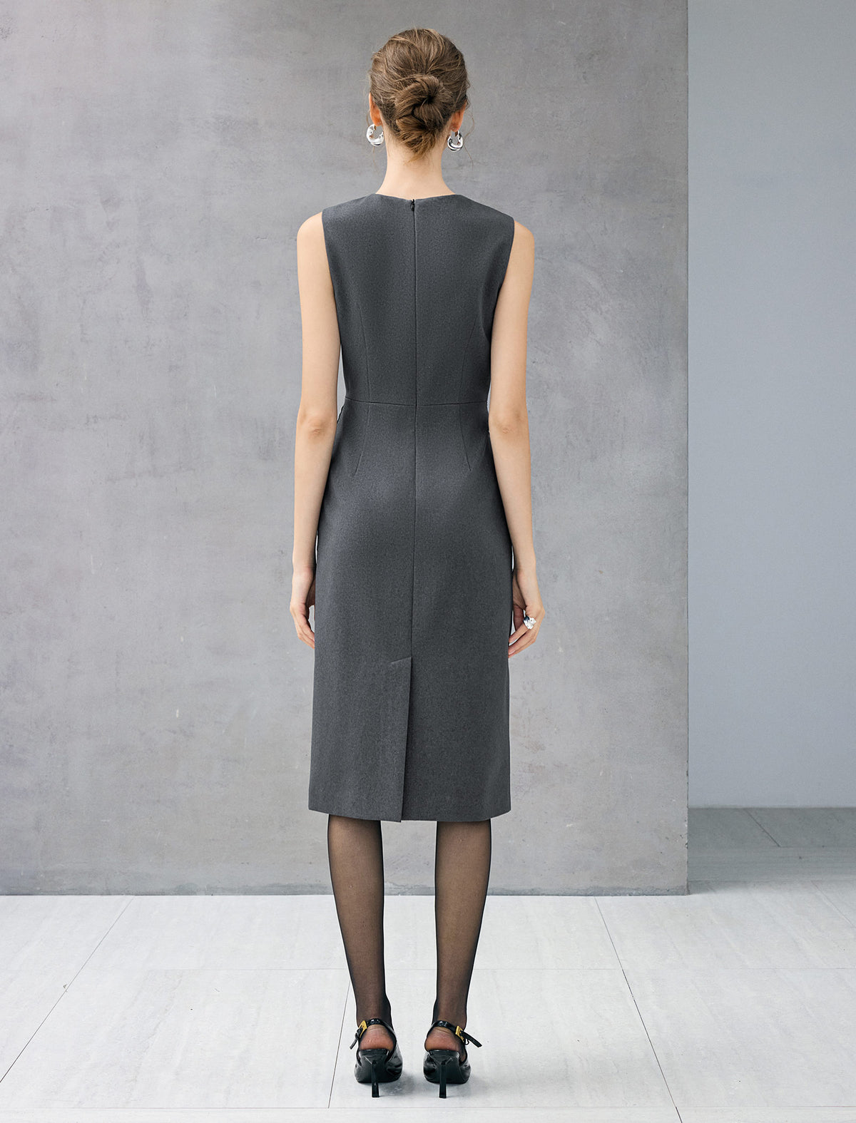 Wool Blend Lace Crewneck Sleeveless Dress