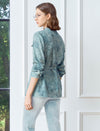 Textured Pattern Stand Collar Belt Detail Blouse