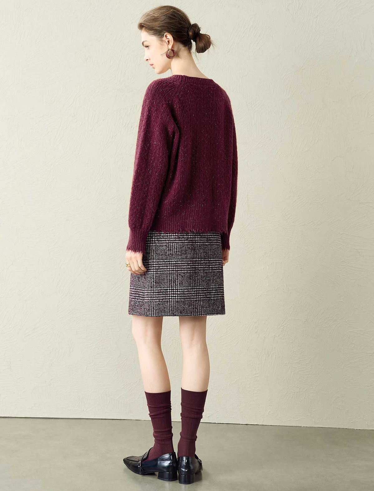 Plaid Wool-Blend Midi Skirt