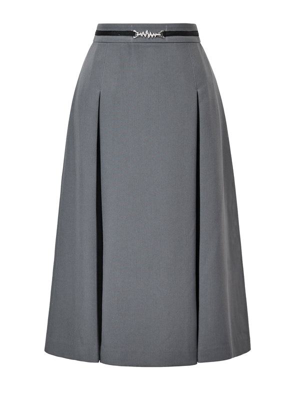 Solid Color Pleated Midi Skirt