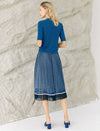Blue Geometric Print Pleated Midi Skirt