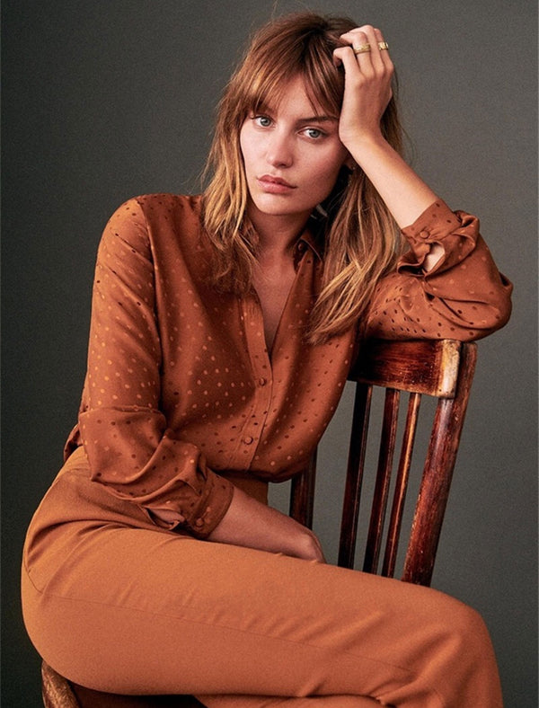 100% Mulberry Silk Polka Dot Button-Down Shirt