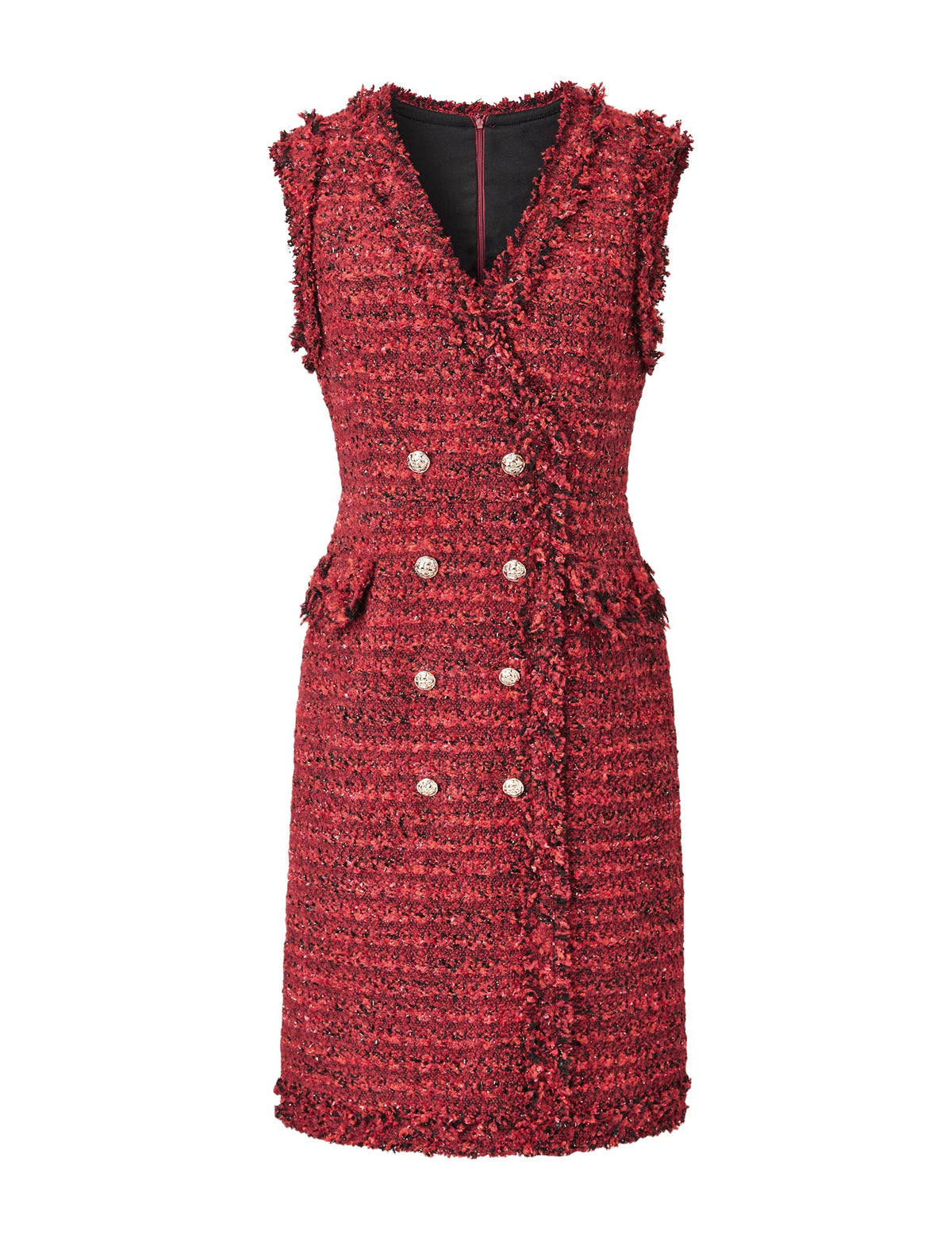 Tweed Double-Breasted Sleeveless Mini Dress