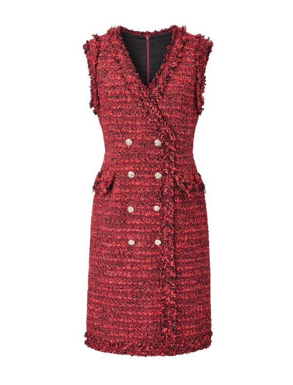 Tweed Double-Breasted Sleeveless Mini Dress