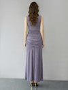 Classic Pleated Ruched Sleeveless Maxi Dress