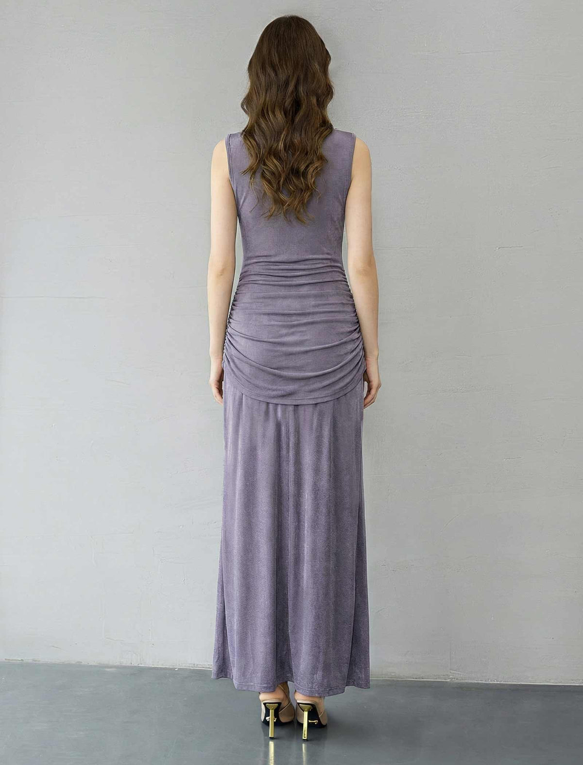 Classic Pleated Ruched Sleeveless Maxi Dress