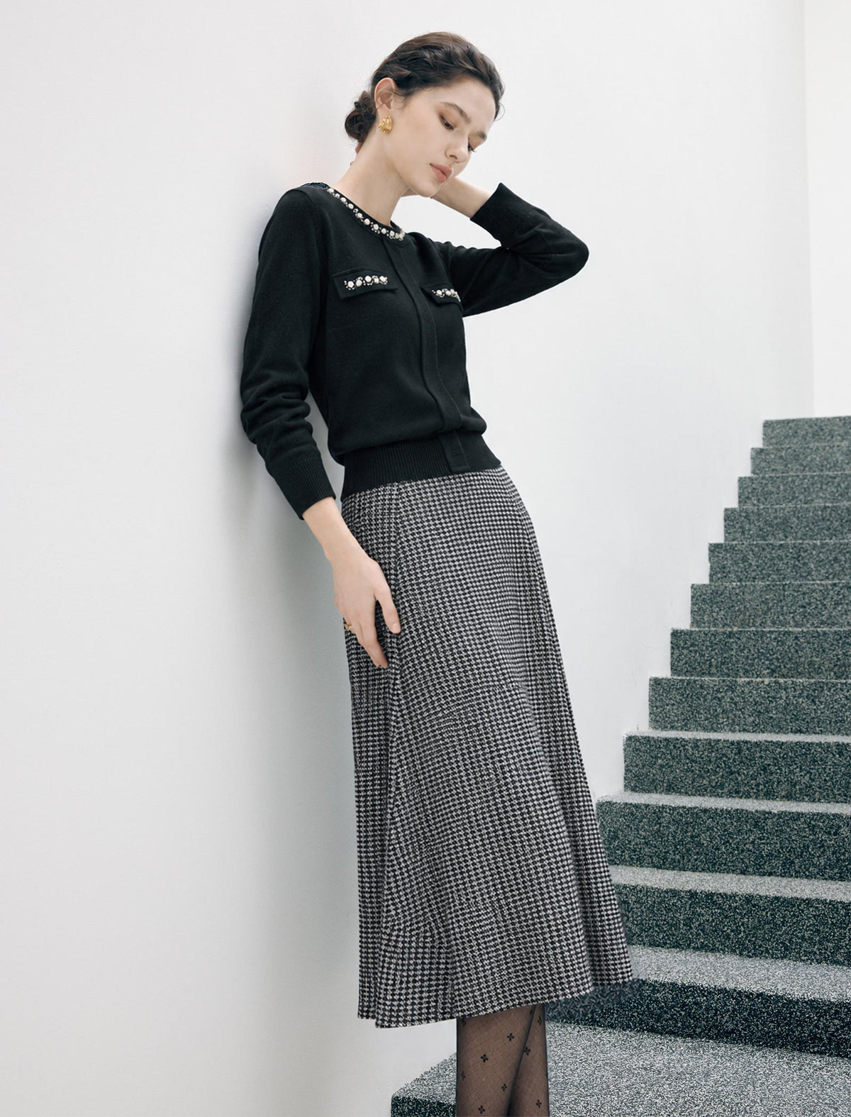 Wool Blend Plaid A-Line Skirt
