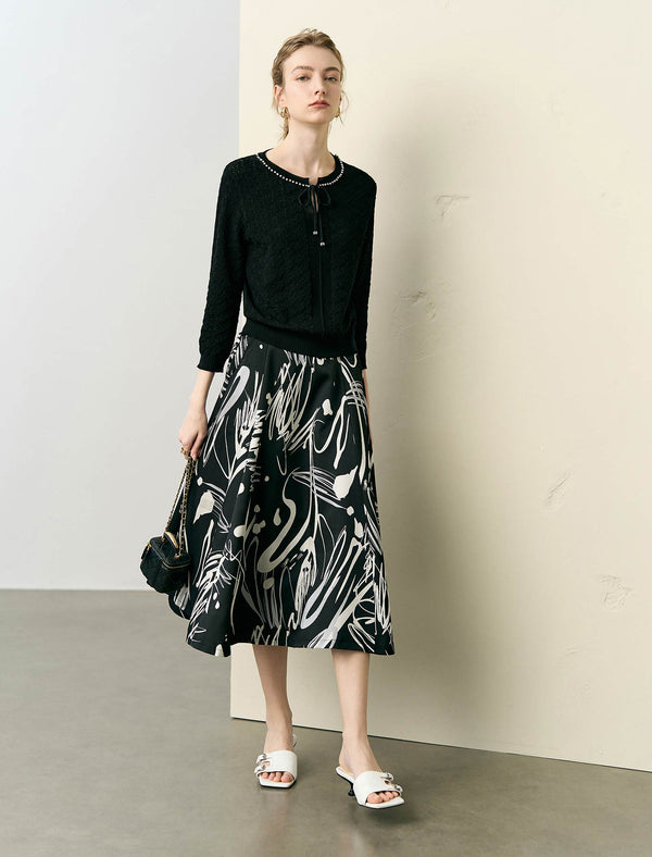 Tencel Eyelet Knit Tie-Neck Sweater