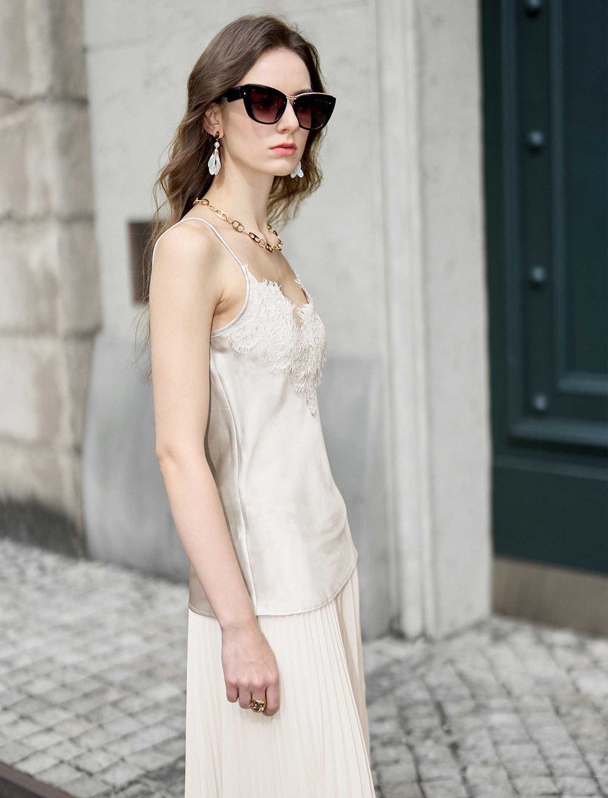 Ivory Pleated Maxi Skirt