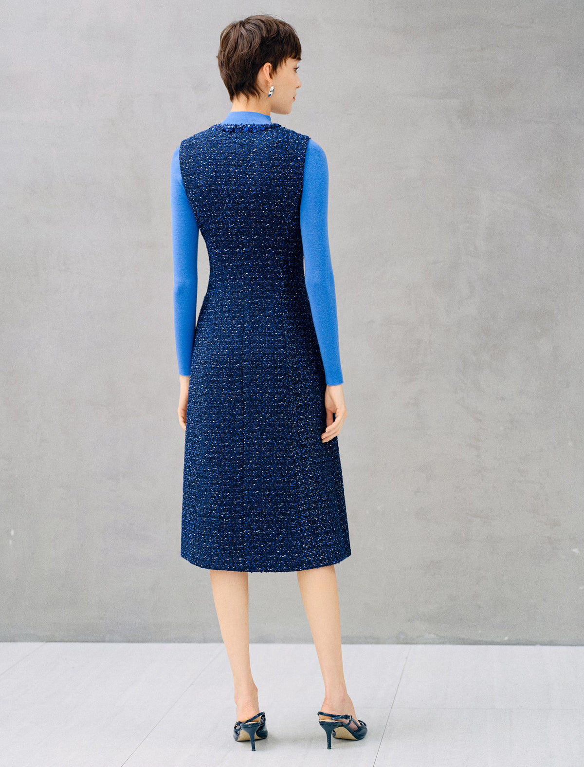Wool Blend Button Front Sleeveless Midi Dress