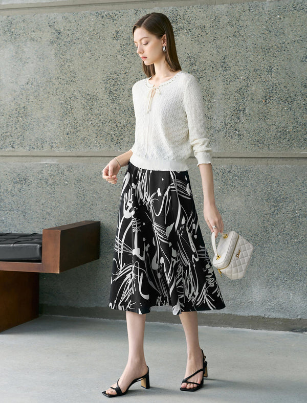 Tencel Eyelet Knit Tie-Neck Sweater