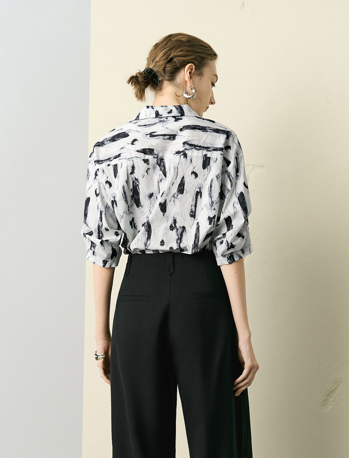 Cotton Watercolor Abstract Print Shirt