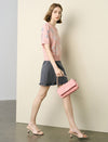 Pink Flora-Embroidered Short-Sleeve Knit Blouse