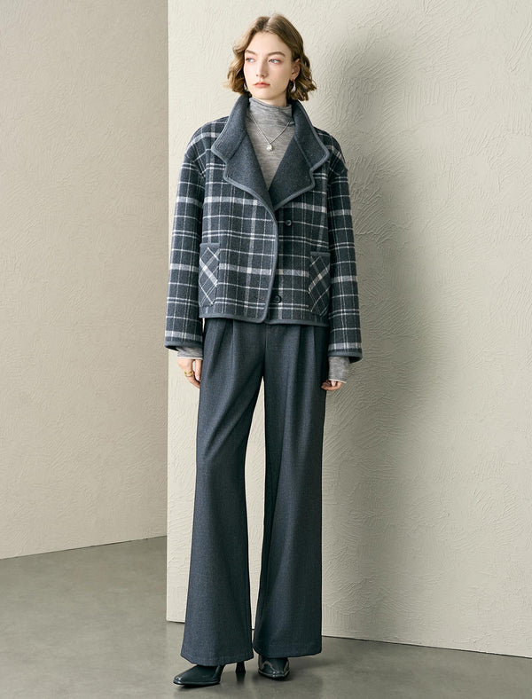Plaid Asymmetric Design Wool-Blend Jacket
