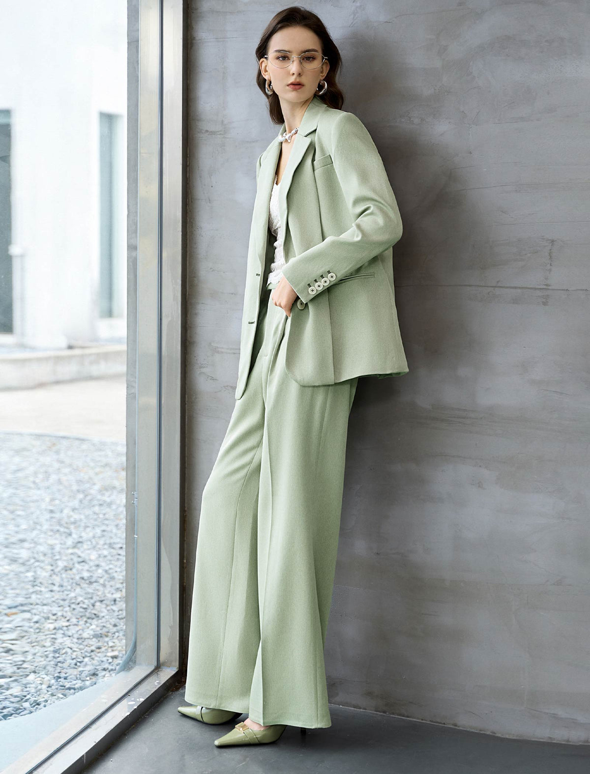Sage Green High Waisted Wide Leg Pants
