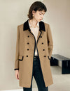 Contrast-Trim Double-Breasted Trench Coat