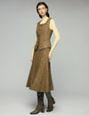 Wool Blend Square-Neck Button-Front Fitted Vest