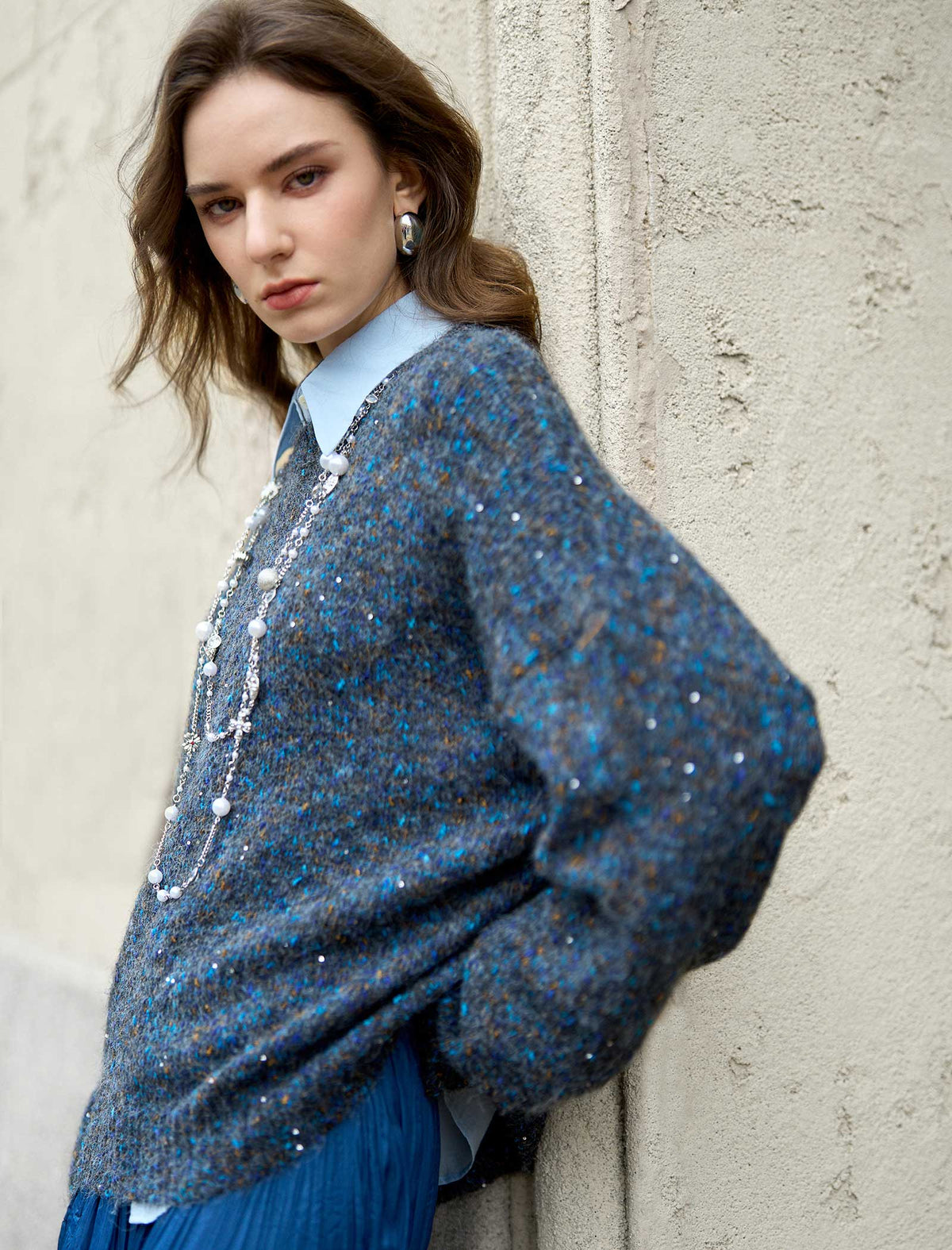 Marled Yarn Speckled Glitter 100% Wool Sweater