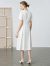 Round Neck Puff Sleeve Midi Shirt Dress
