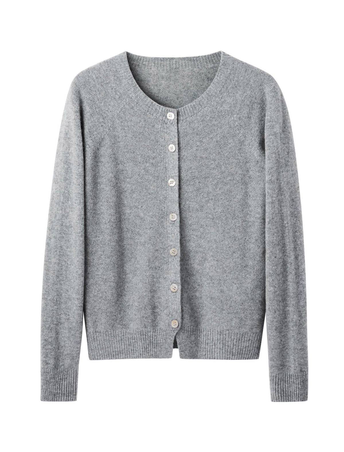 100% Wool Gray Round Neck Knit Cardigan