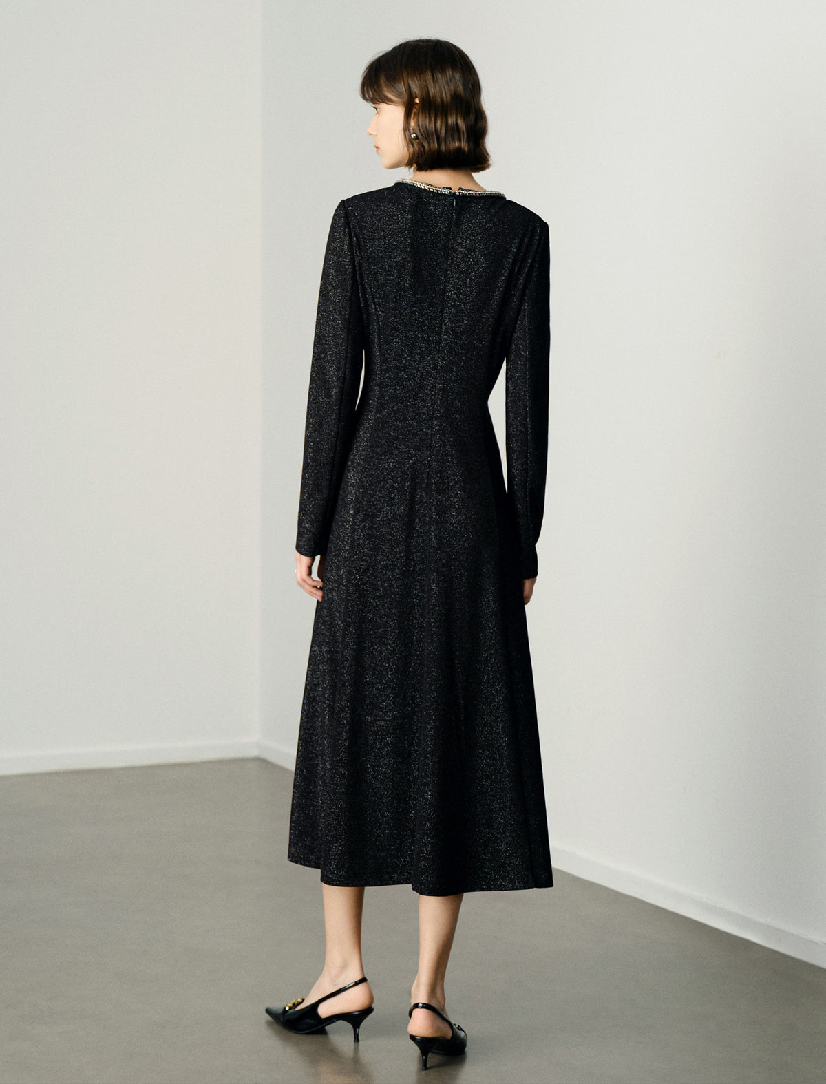 Chain Neckline Sparkle Midi Dress