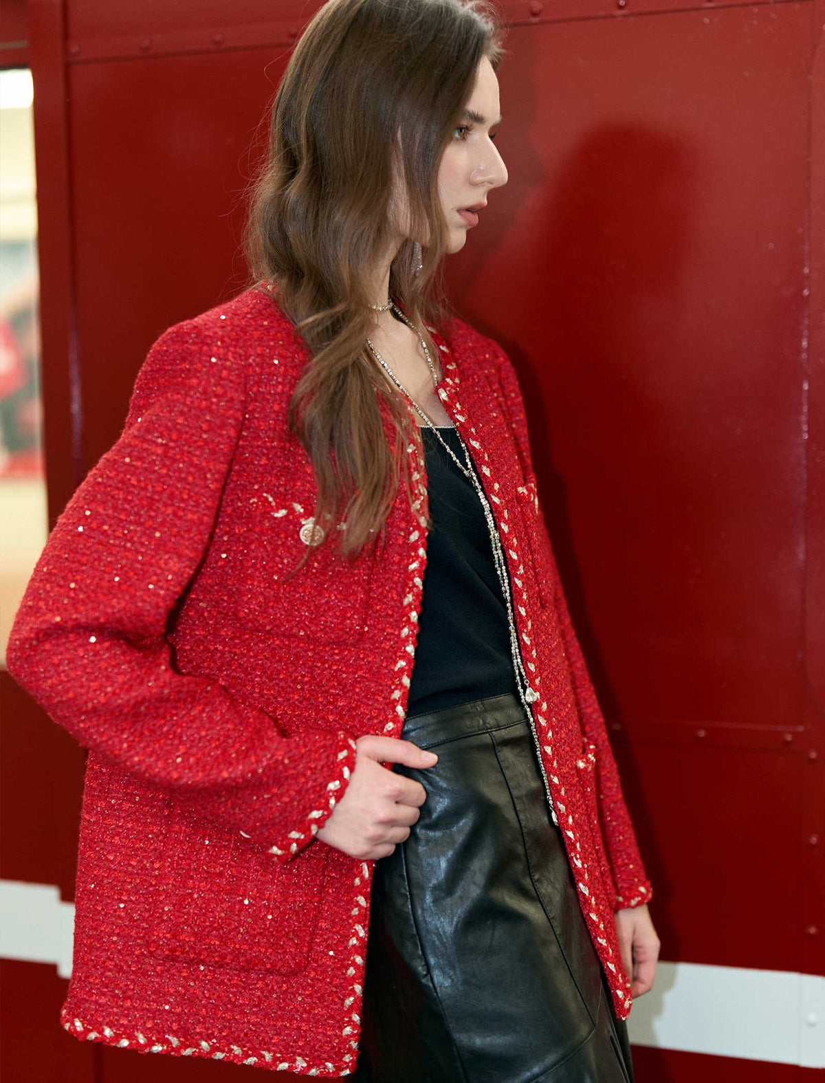 Tweed Contrast Trim Wool-Blend Jacket