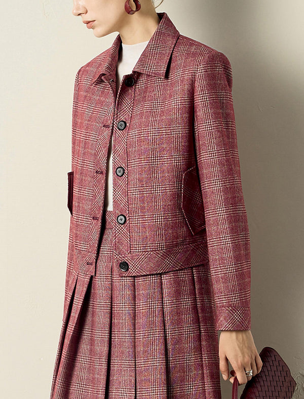 Red Plaid Loose Short Jacket