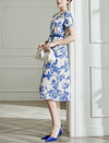 Elegant Floral Silk Dress with Cinched Waist