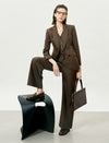 Brown High-Waisted Loose Straight Leg Suit Pants