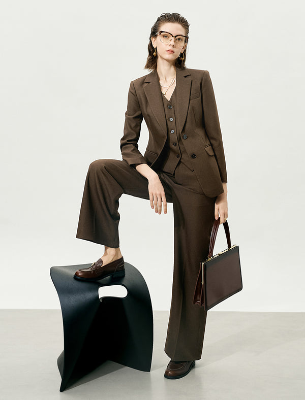 Brown High-Waisted Loose Straight Leg Suit Pants