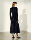 Black Velvet V-Neck Long Sleeve Maxi Dress