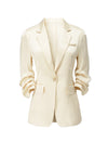 Champagne Textured Ruched Sleeve Blazer