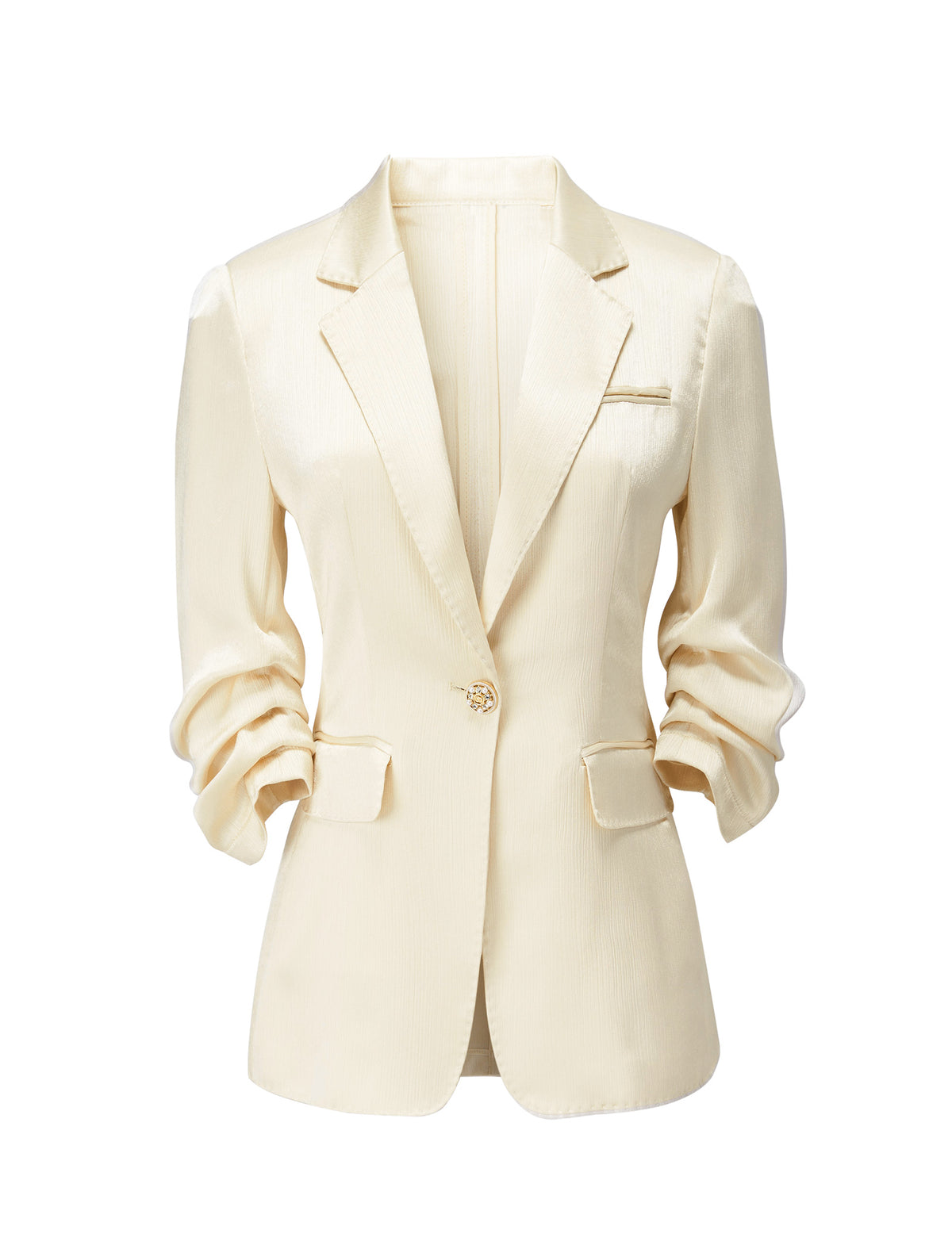 Champagne Textured Ruched Sleeve Blazer