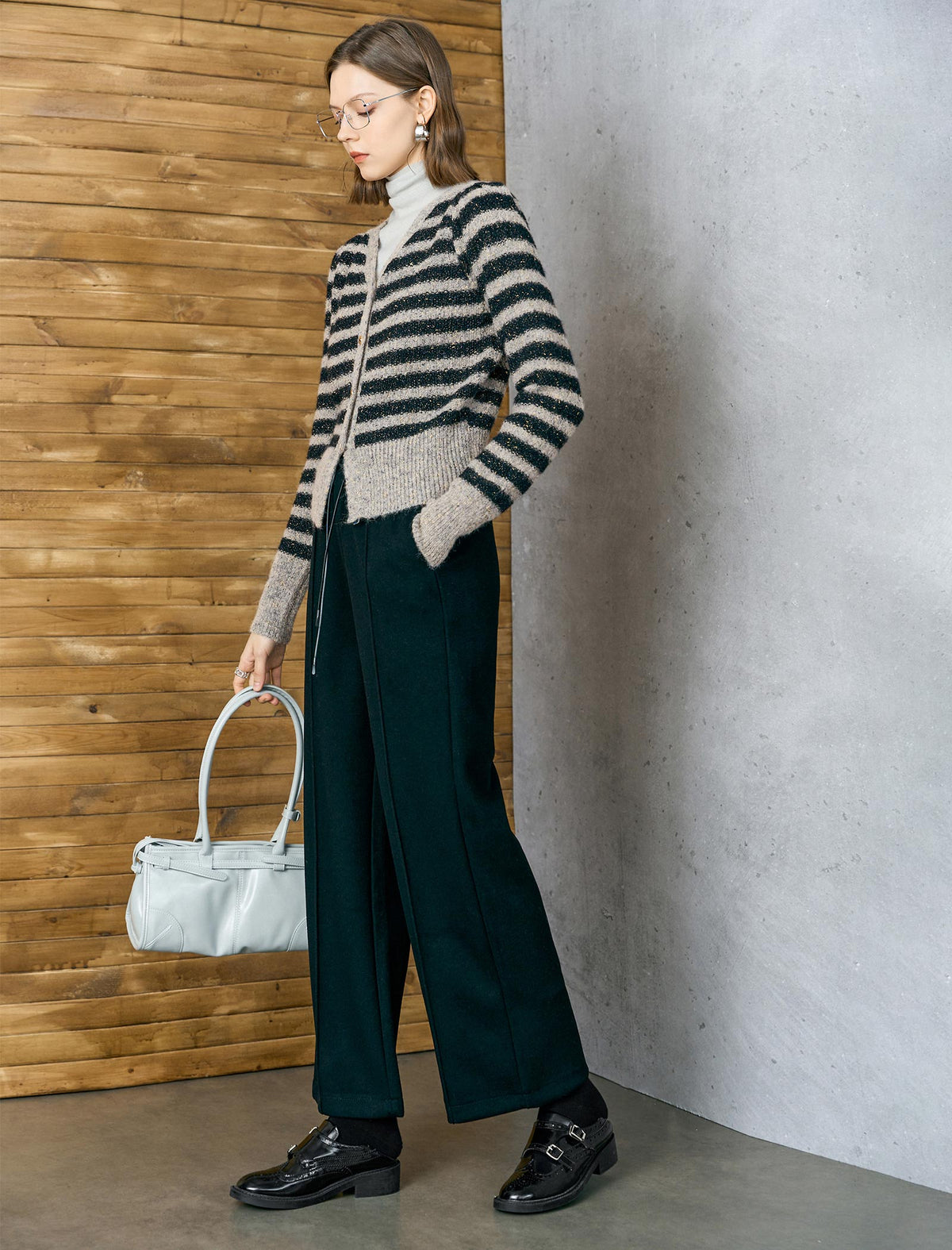 Shimmer Stripe Gold-Tone Button Knit Cardigan