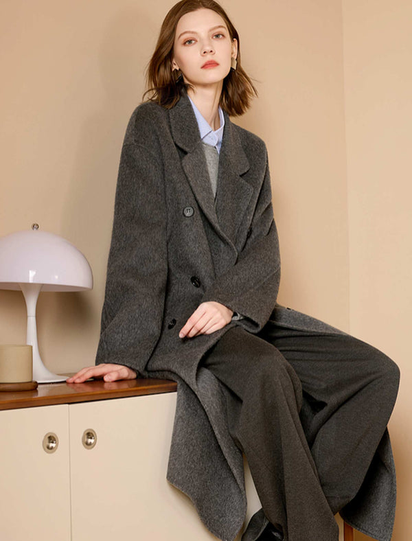 Wool-Camel Hair Blend Double-Breasted Maxi Coat