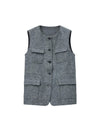 Textured Button Front Sleeveless Utility Vest